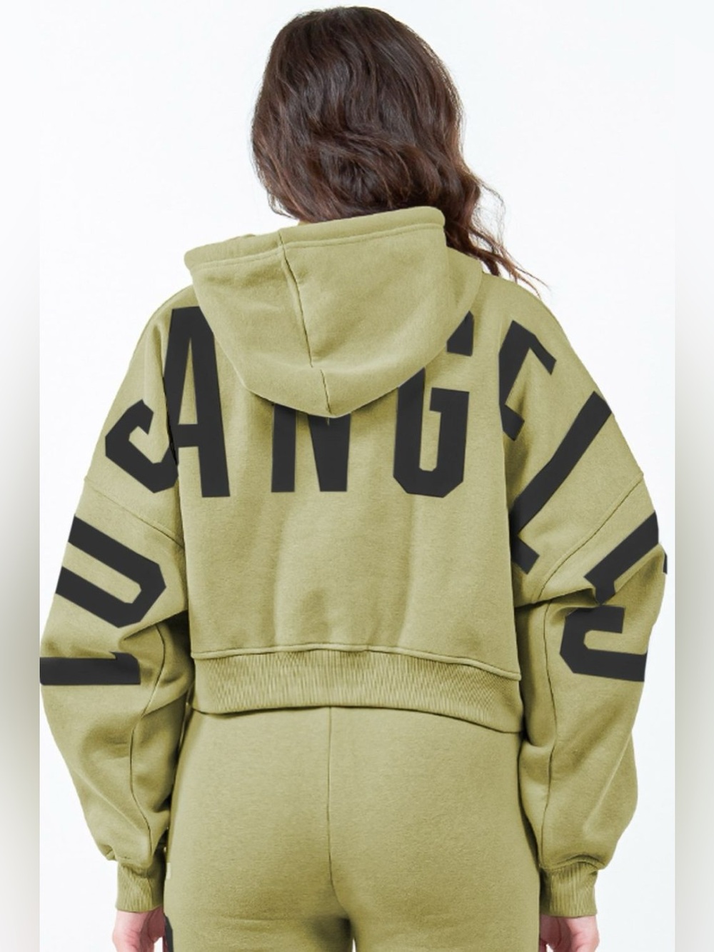 American Bazi Letter Graphic Long Sleeve Drawstring Cropped Hoodie